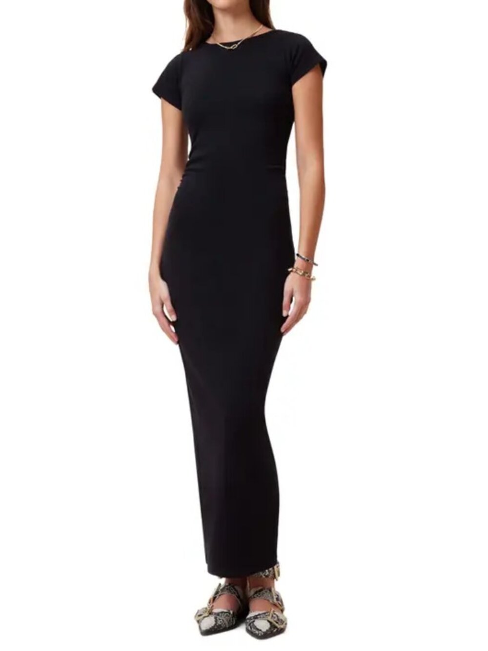 AllSaints Katarina Slim Fit Cap Sleeve Maxi Dress